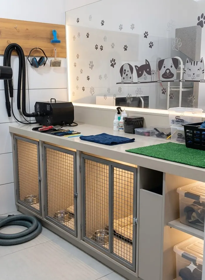 Área de banho e tosa do pet shop monitorada pela GAPIM